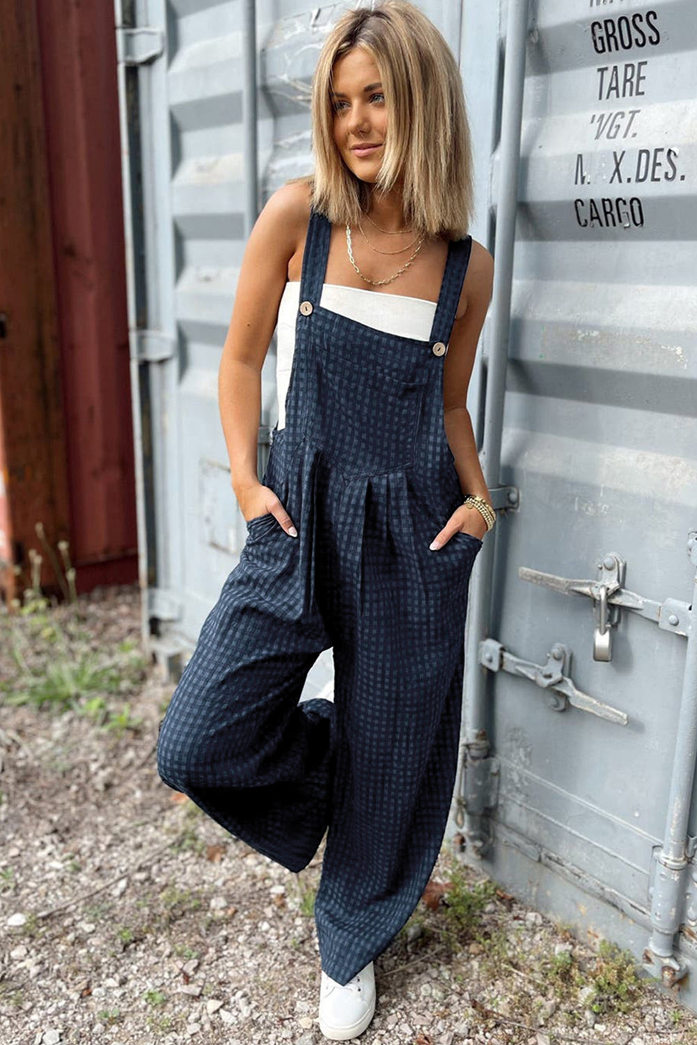 Blue Zone Planet | Plaid Wide Strap Wide Leg Overalls-TOPS / DRESSES-[Adult]-[Female]-2022 Online Blue Zone Planet