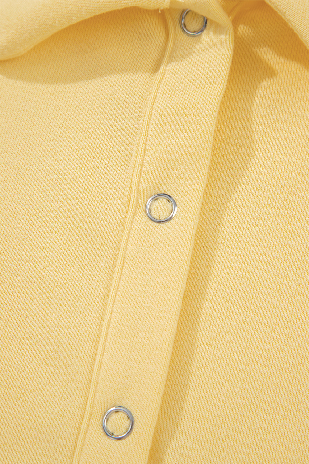 Yellow Cream Button Collar Drop Shoulder Pullover and Shorts 2pcs Outfit-Two Piece Sets/Short Sets-[Adult]-[Female]-2022 Online Blue Zone Planet