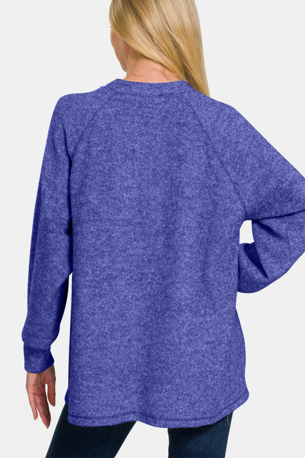 Zenana Full Size Brushed Melange Hacci High-Low Sweater-TOPS / DRESSES-[Adult]-[Female]-2022 Online Blue Zone Planet