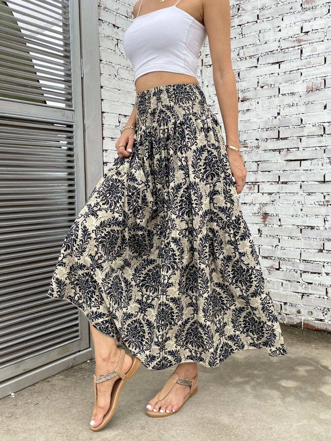 Printed Elastic Waist Maxi Skirt-BOTTOMS SIZES SMALL MEDIUM LARGE-[Adult]-[Female]-2022 Online Blue Zone Planet