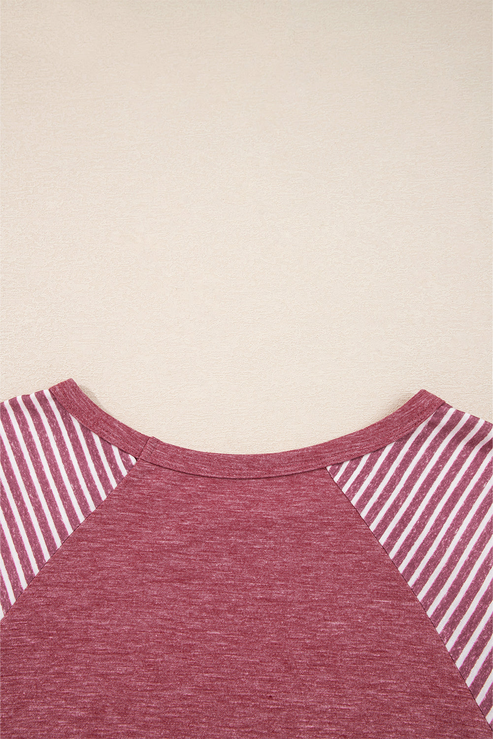 Mineral Red Contrast Print Striped Raglan Long Sleeve Loose Top-Tops/Long Sleeve Tops-[Adult]-[Female]-2022 Online Blue Zone Planet