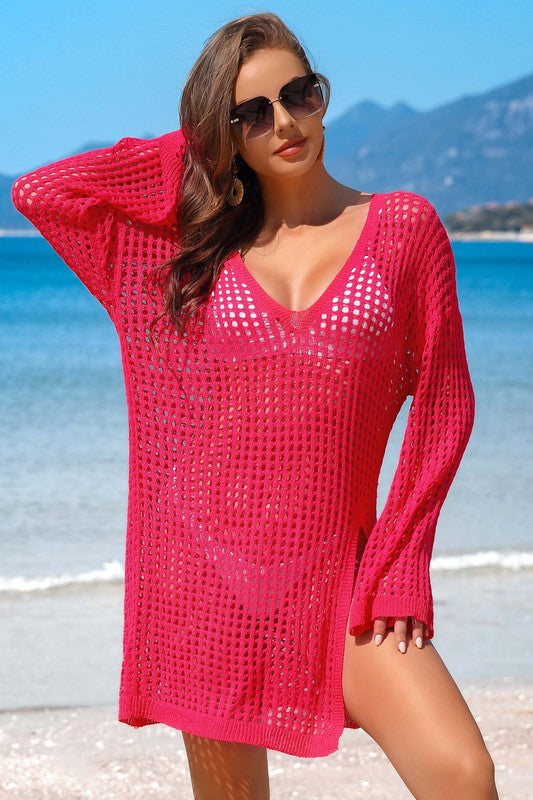 Crochet Side Split Beach Coverups Swimwear Dress-[Adult]-[Female]-2022 Online Blue Zone Planet