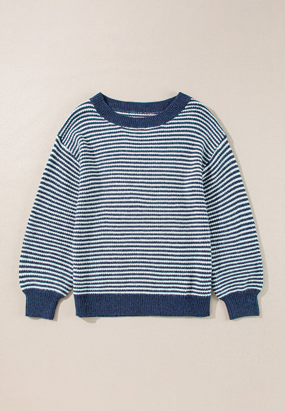 Striped Boat Neck Long Sleeve Sweater-TOPS / DRESSES-[Adult]-[Female]-2022 Online Blue Zone Planet