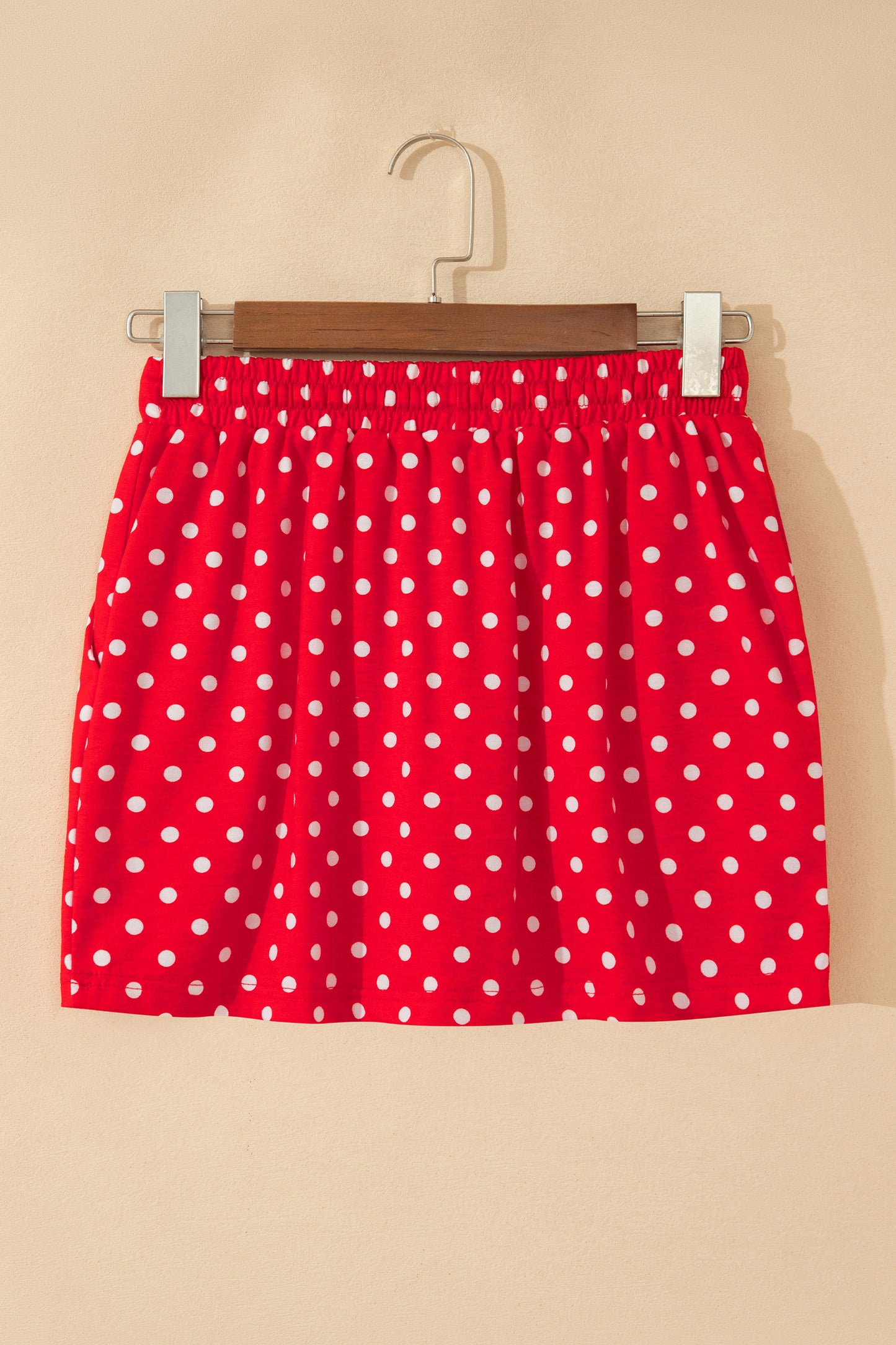 Fiery Red Polka Dot Drawstring Casual Mini Skort-Bottoms/Skirts & Petticoat-[Adult]-[Female]-2022 Online Blue Zone Planet