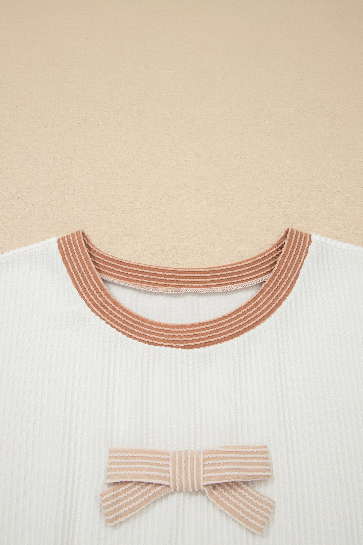 Apricot Bowknot Applique Plus Size Ribbed Top-Plus Size/Plus Size Tops/Plus Size Tops & Tees-[Adult]-[Female]-2022 Online Blue Zone Planet