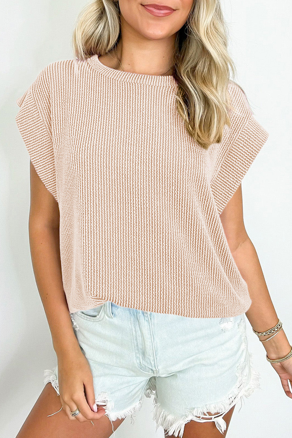Parchment Twisted Rib Wide Sleeve Crew Neck T Shirt-Tops/Tops & Tees-[Adult]-[Female]-Parchment-S-2022 Online Blue Zone Planet