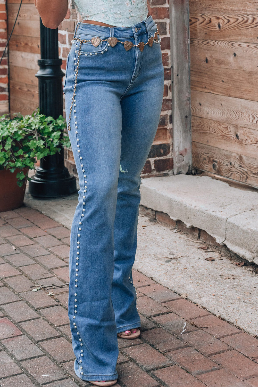 Blue Zone Planet | Dusk Blue Pearl Boot Cut Denim Jeans-Bottoms/Jeans-[Adult]-[Female]-2022 Online Blue Zone Planet