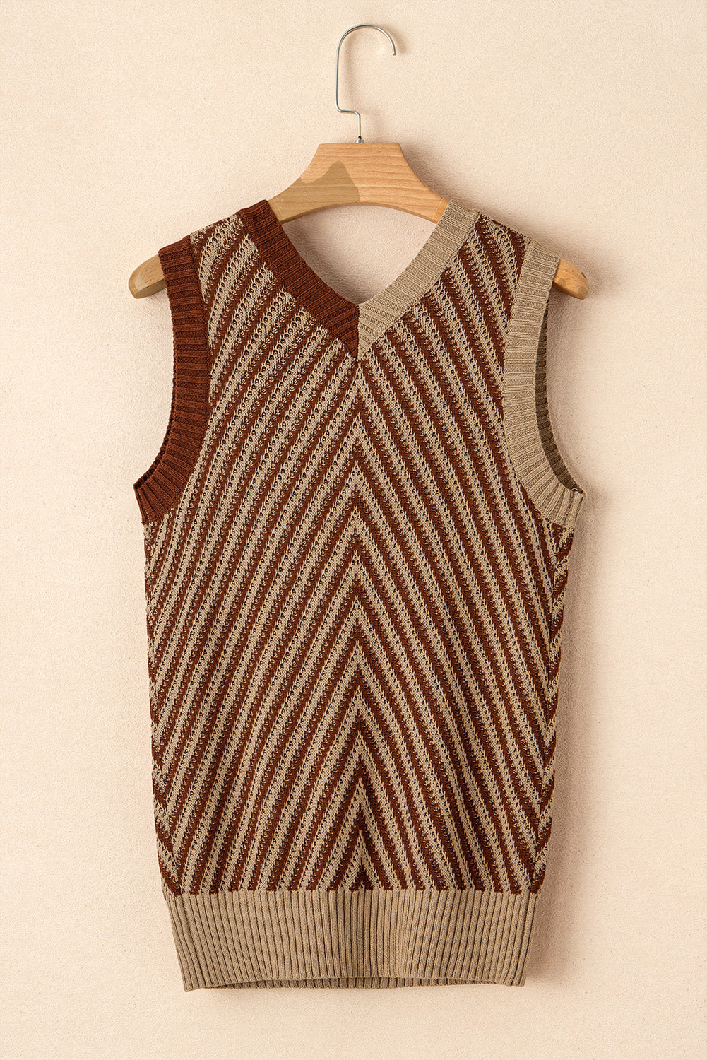 Striped Contrast V-Neck Sweater Vest-TOPS / DRESSES-[Adult]-[Female]-2022 Online Blue Zone Planet