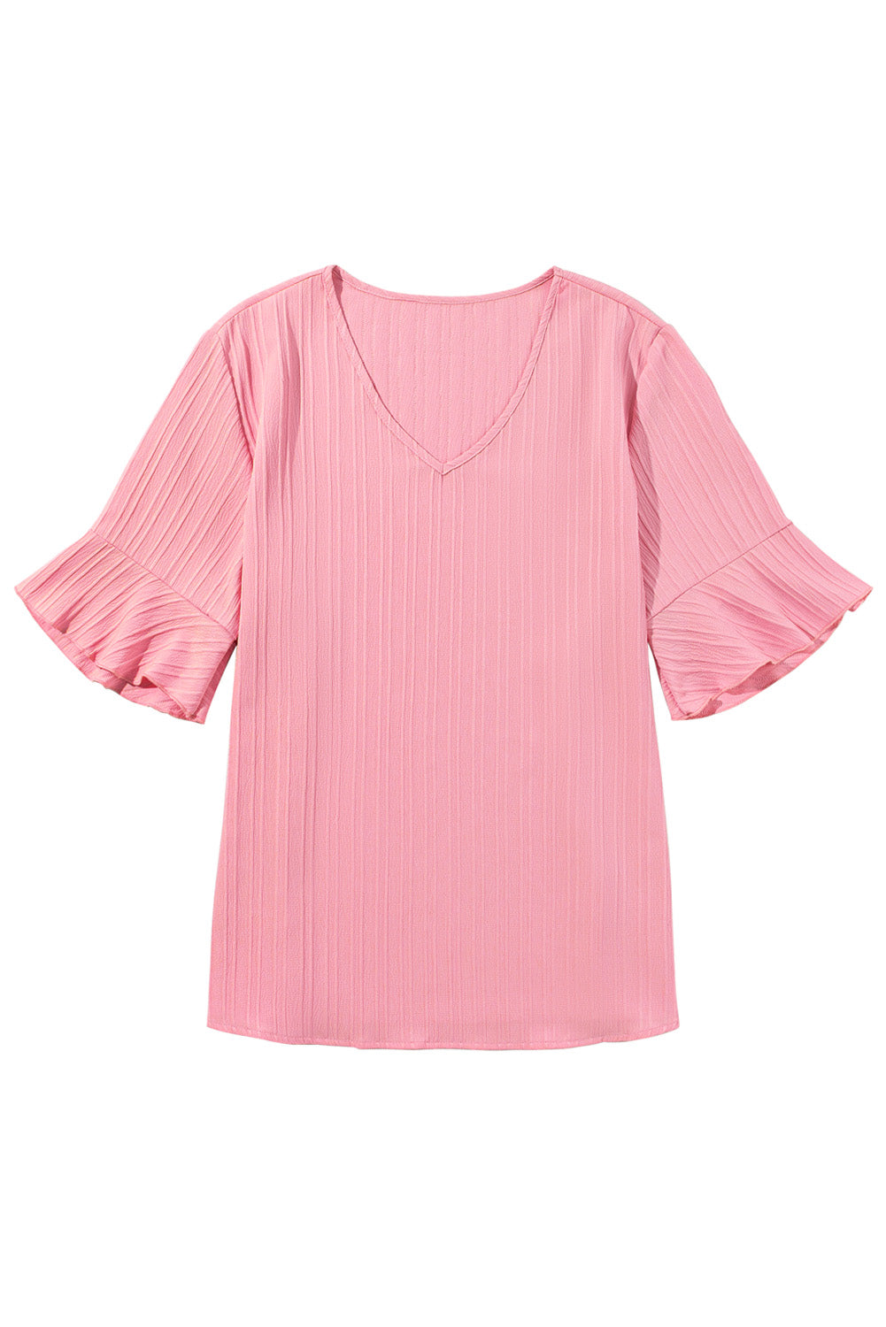 Peach Blossom Ruffled Half Sleeve V Neck Textured Plus Top-Plus Size/Plus Size Tops/Plus Size Blouses & Shirts-[Adult]-[Female]-2022 Online Blue Zone Planet