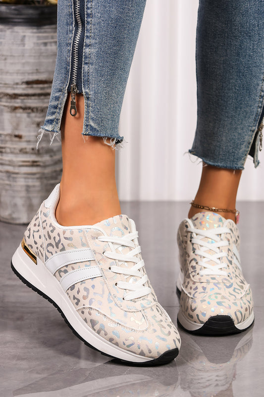 White Leopard Print Lace-Up Low-Top Sneakers with Rubber Sole-Shoes & Bags/Womens Shoes-[Adult]-[Female]-White-37-2022 Online Blue Zone Planet
