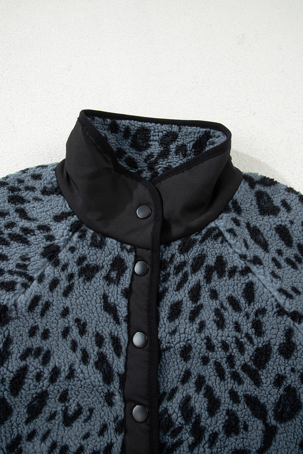 Blue Cow Print Buttoned Stand Collar Fleece Jacket-Outerwear/Jackets-[Adult]-[Female]-2022 Online Blue Zone Planet