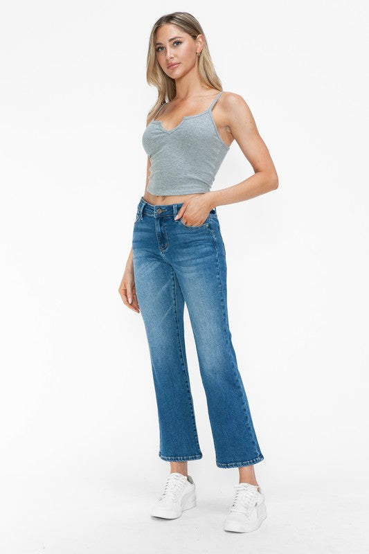 Blue Zone Planet | bytos Full Size Cat's Whiskers Mid Rise Ankle Jeans-BOTTOMS SIZES SMALL MEDIUM LARGE-[Adult]-[Female]-2022 Online Blue Zone Planet