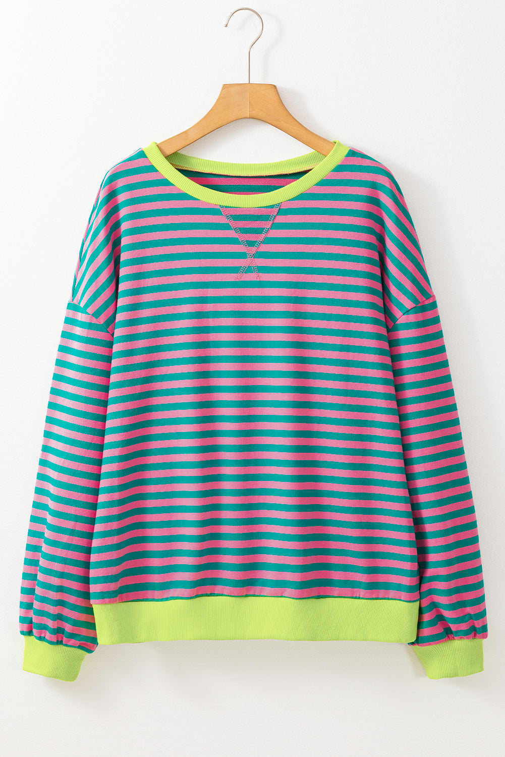 Sky Blue Stripe Oversized Contrast Trim Pullover Sweatshirt-Tops/Sweatshirts & Hoodies-[Adult]-[Female]-2022 Online Blue Zone Planet