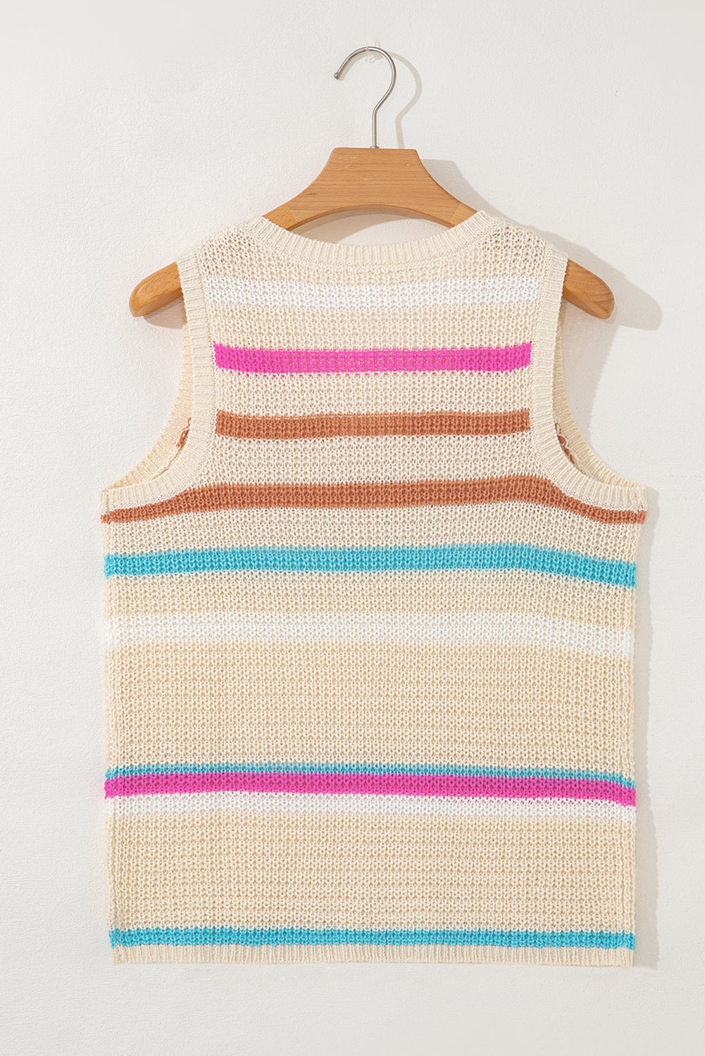 Khaki Stripe Textured Knit V Neck Sweater Vest-TOPS / DRESSES-[Adult]-[Female]-2022 Online Blue Zone Planet