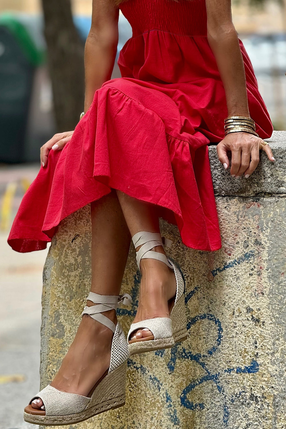 Fiery Red V Neck Flutter Sleeve Smocked Bodice High Waist Ruffle Maxi Dress-TOPS / DRESSES-[Adult]-[Female]-2022 Online Blue Zone Planet