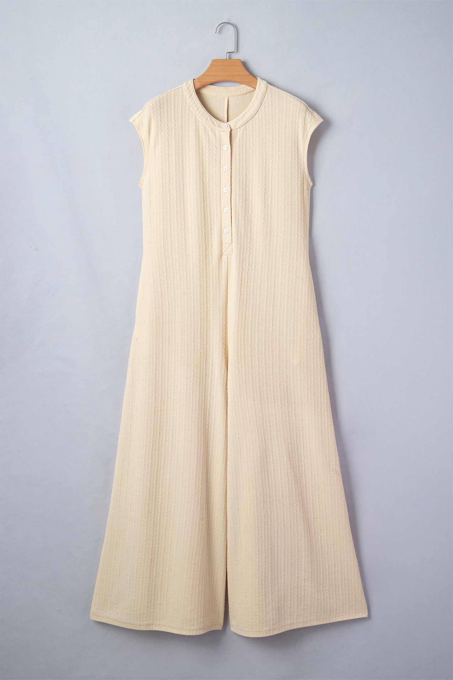 Jet Stream Half Buttons Ribbed Knit Wide Leg Jumpsuit-Bottoms/Jumpsuits & Rompers-[Adult]-[Female]-2022 Online Blue Zone Planet