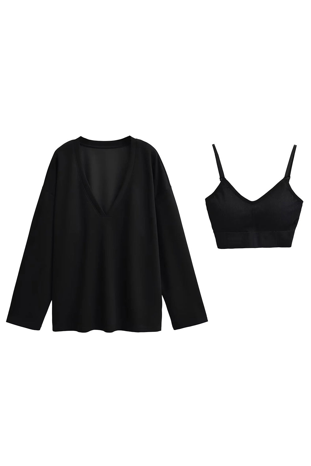 Basic Bae V-Neck Dropped Shoulder Long Sleeve Sweatshirt with Bra-TOPS / DRESSES-[Adult]-[Female]-2022 Online Blue Zone Planet