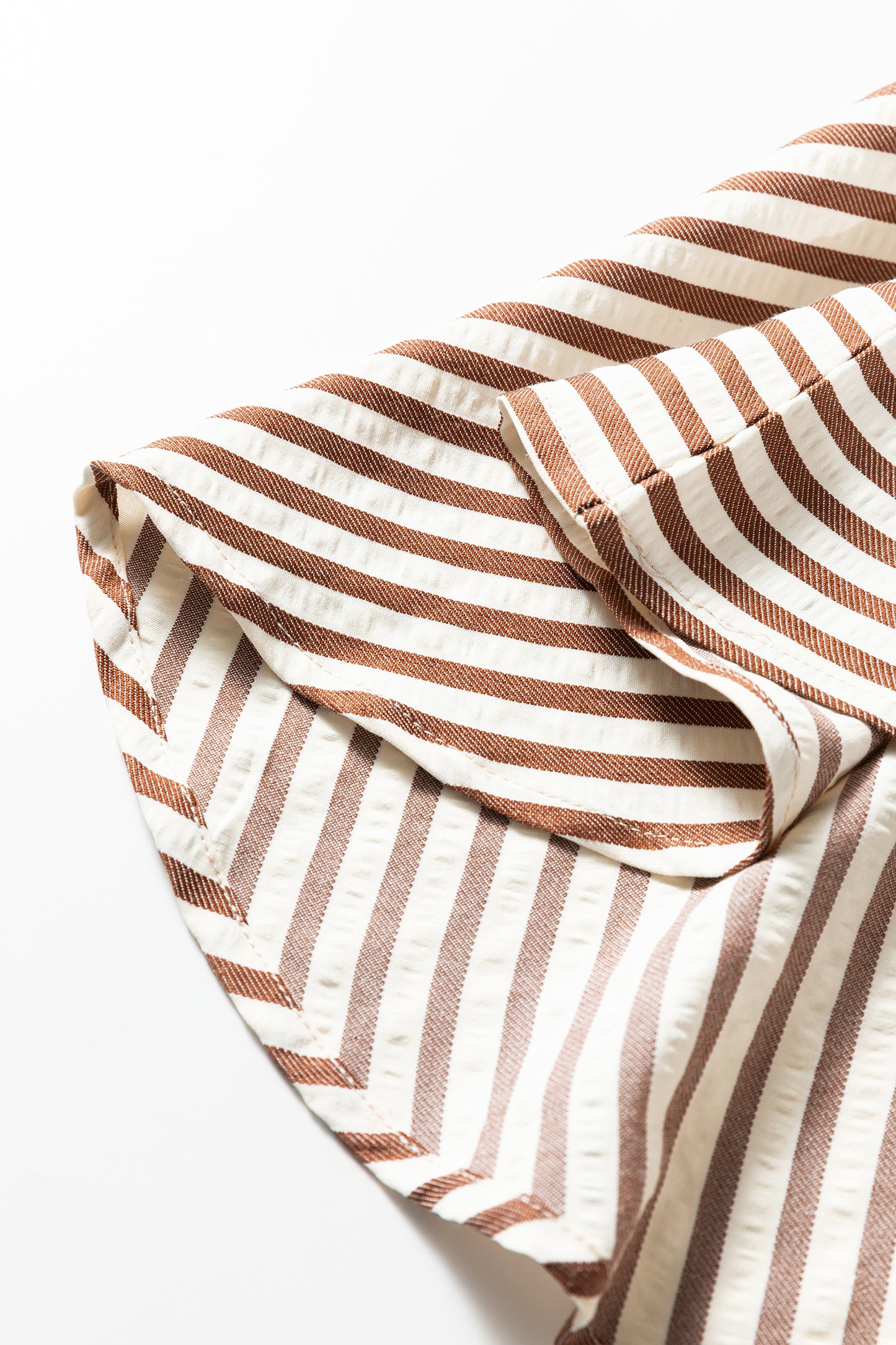 Khaki Stripe Shirt Collar Embroidered Trim Ruffle Hem Long Sleeve Mini Dress-TOPS / DRESSES-[Adult]-[Female]-2022 Online Blue Zone Planet