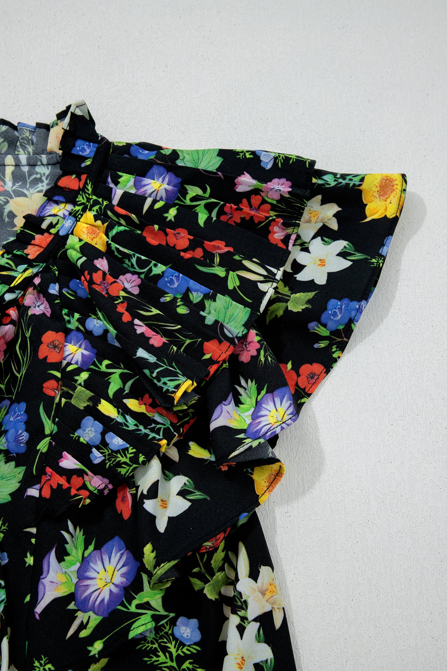 Black Tiered Flutter Sleeve V Neck Flower Blouse-Tops/Blouses & Shirts-[Adult]-[Female]-2022 Online Blue Zone Planet