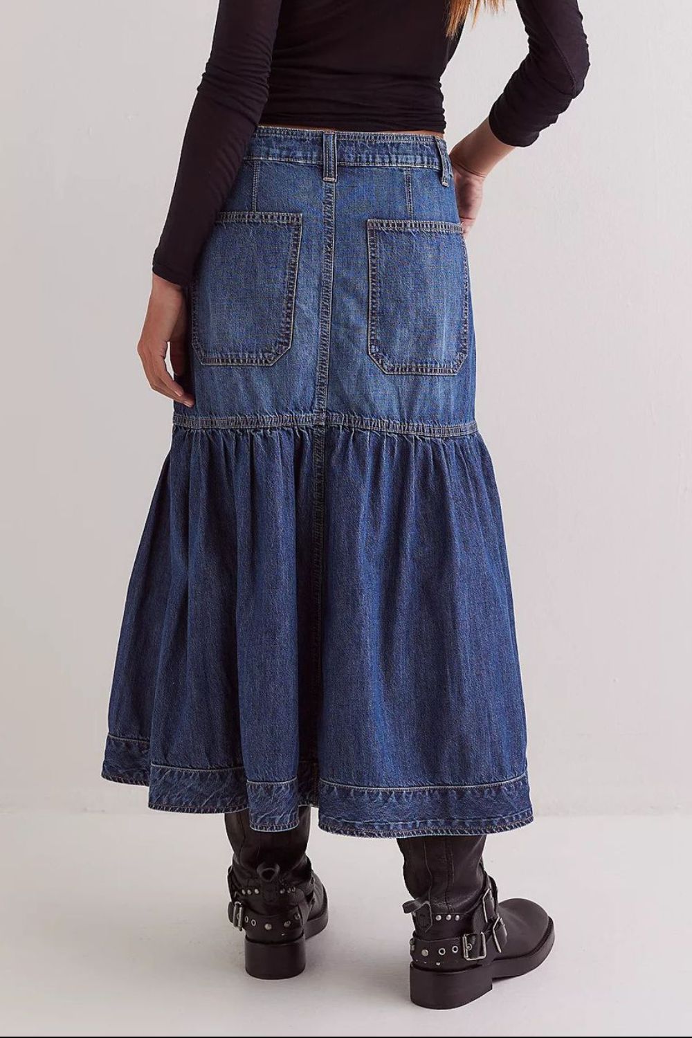 Midi Denim Skirt with Pockets-BOTTOM SIZES SMALL MEDIUM LARGE-[Adult]-[Female]-2022 Online Blue Zone Planet