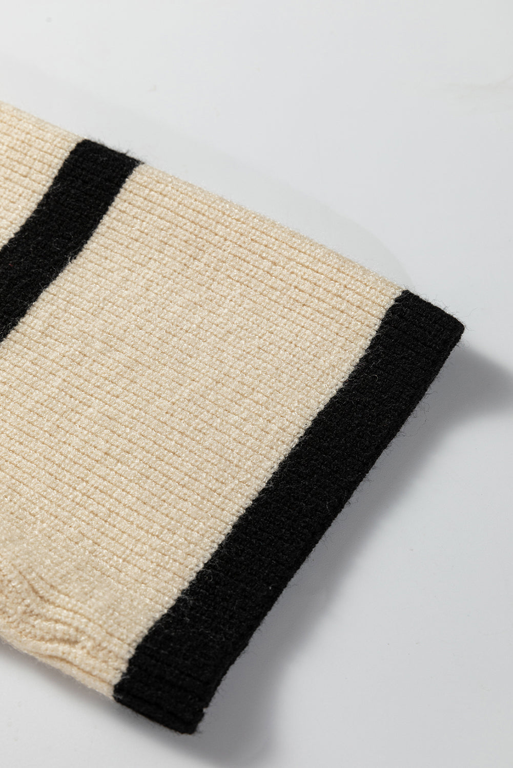 Beige Ribbed Knit Contrasted Stripe Detail Button Side Loose Sweater-Sweaters & Cardigans/Sweaters-[Adult]-[Female]-2022 Online Blue Zone Planet