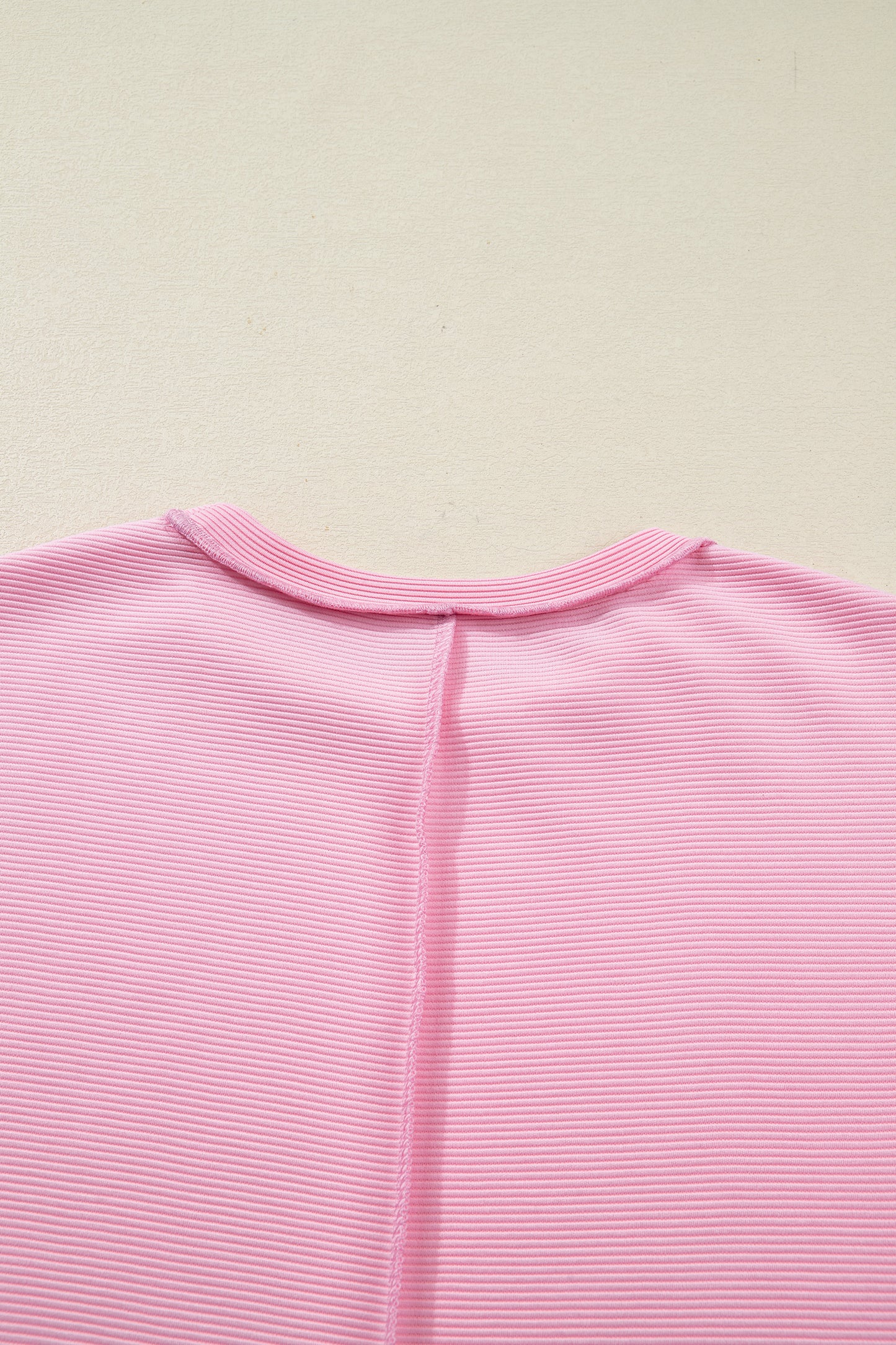Pink Horizontal Ribbed Exposed Seam Detail Drop Shoulder Baggy Pullover-Tops/Long Sleeve Tops-[Adult]-[Female]-2022 Online Blue Zone Planet