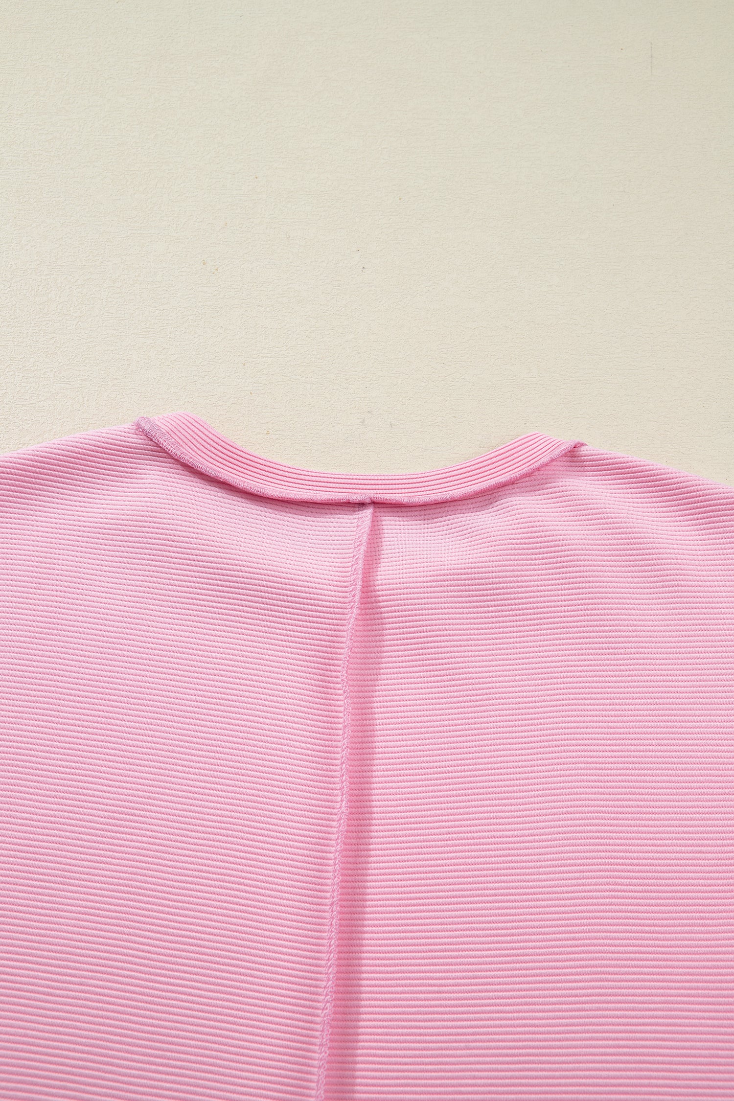 Pink Horizontal Ribbed Exposed Seam Detail Drop Shoulder Baggy Pullover-Tops/Long Sleeve Tops-[Adult]-[Female]-2022 Online Blue Zone Planet
