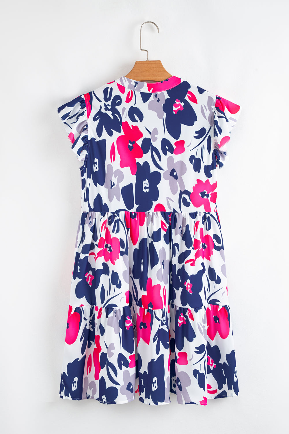 Fashion Floral Print Notched Neck Flutter Sleeve Mini Dress-TOPS / DRESSES-[Adult]-[Female]-2022 Online Blue Zone Planet