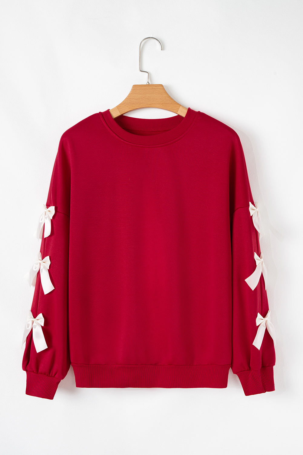 Myosotis Contrast Bow Decor Dropped Sleeve Crewneck Sweatshirt-Tops/Sweatshirts & Hoodies-[Adult]-[Female]-2022 Online Blue Zone Planet