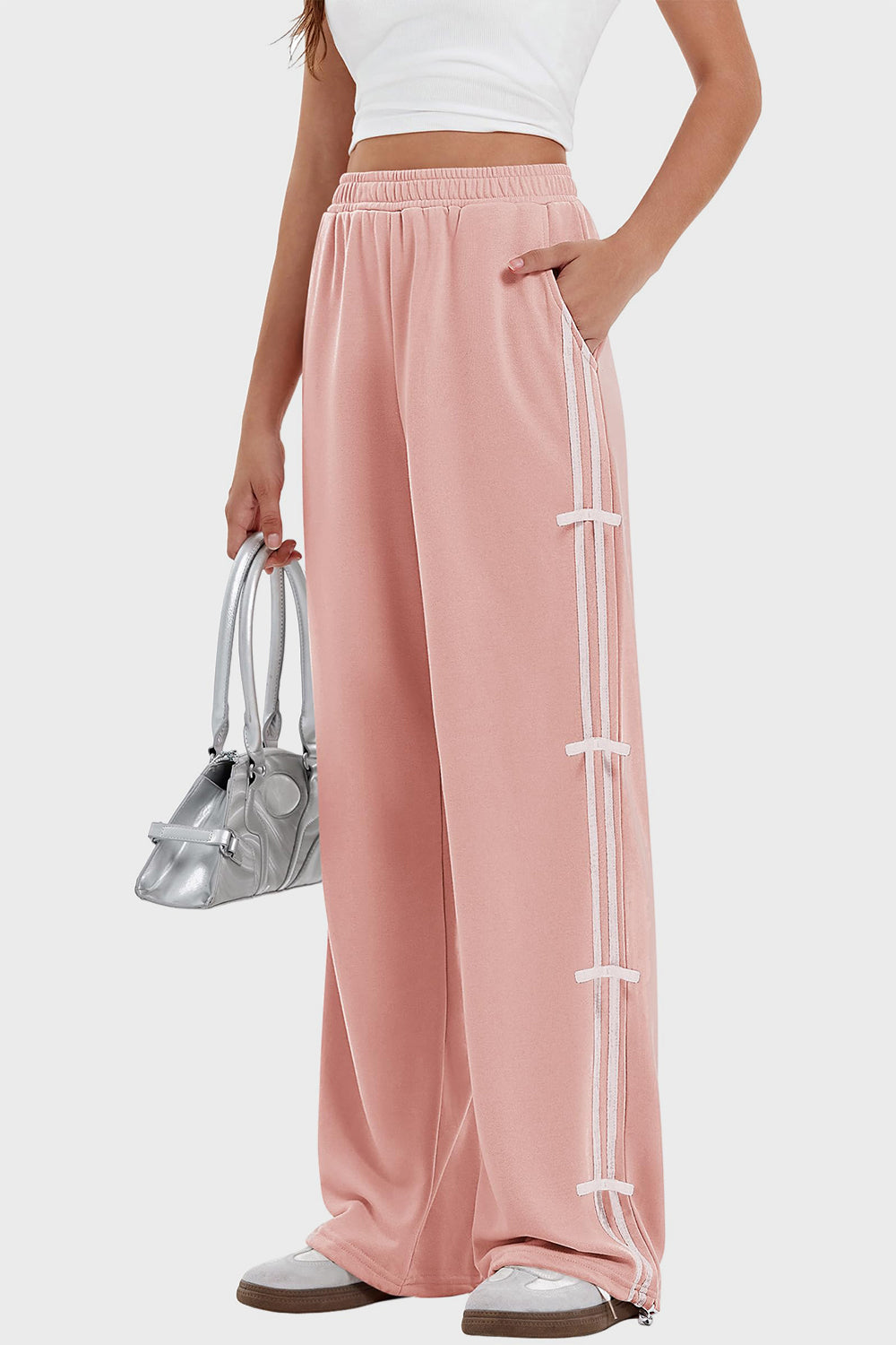 Elastic Waist Wide Leg Pants with Pockets-BOTTOMS SIZES SMALL MEDIUM LARGE-[Adult]-[Female]-Watermelon pink-S-2022 Online Blue Zone Planet