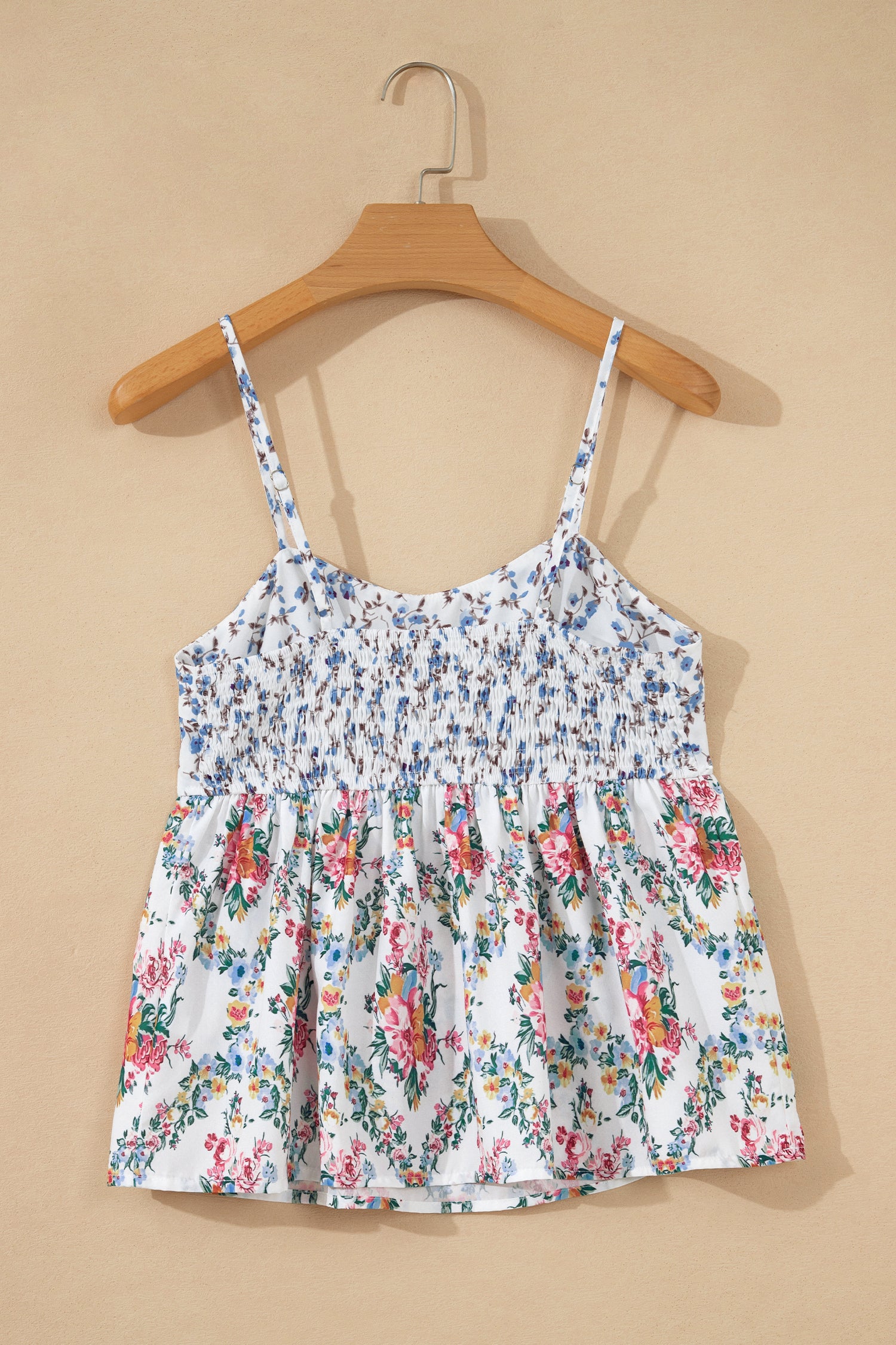 White Contrast Floral Printed Patchwork Spaghetti Straps Babydoll Top-Tops/Tank Tops-[Adult]-[Female]-2022 Online Blue Zone Planet
