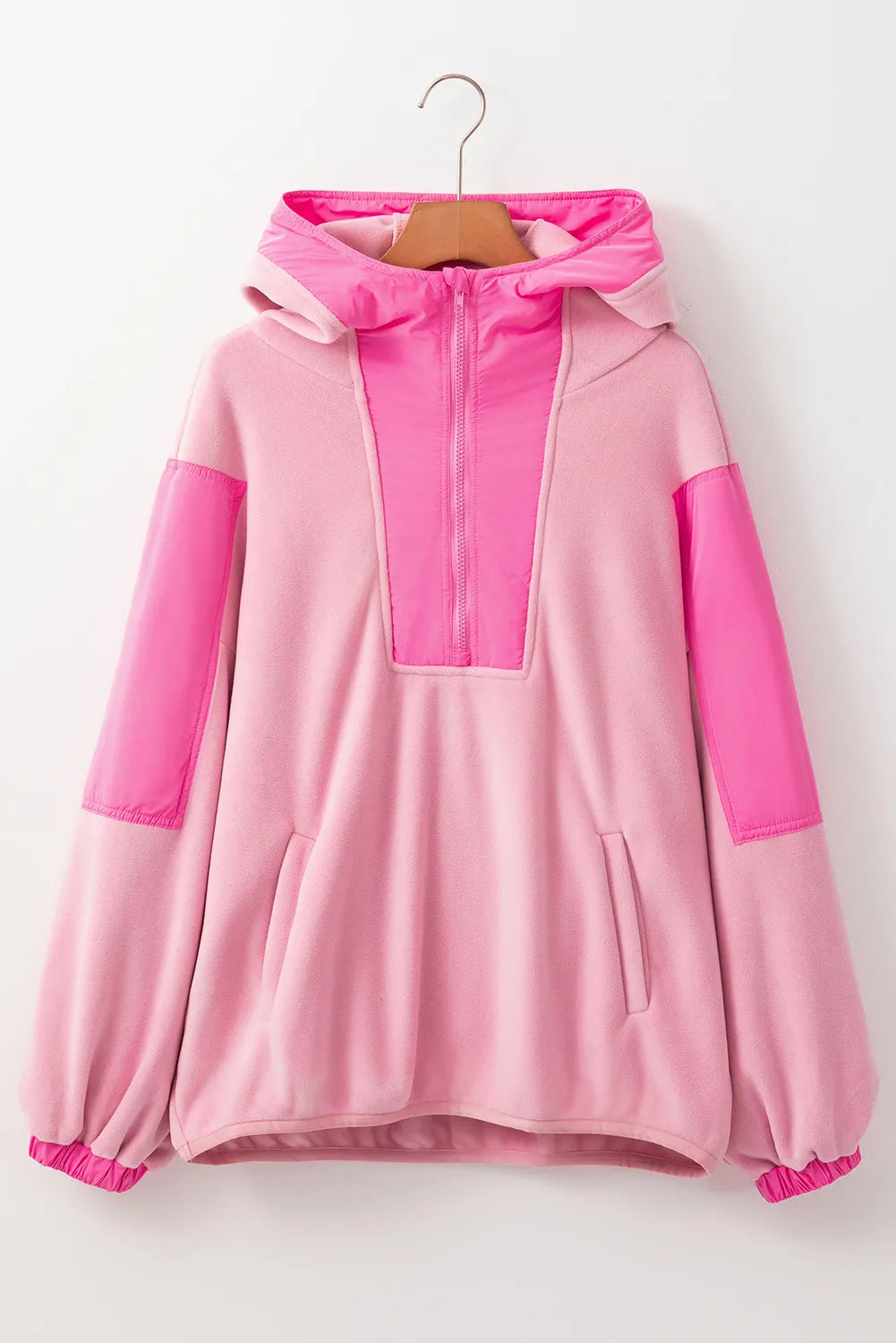 Color Block Half Zip Long Sleeve Hoodie-TOPS / DRESSES-[Adult]-[Female]-Dusty Pink-S-2022 Online Blue Zone Planet