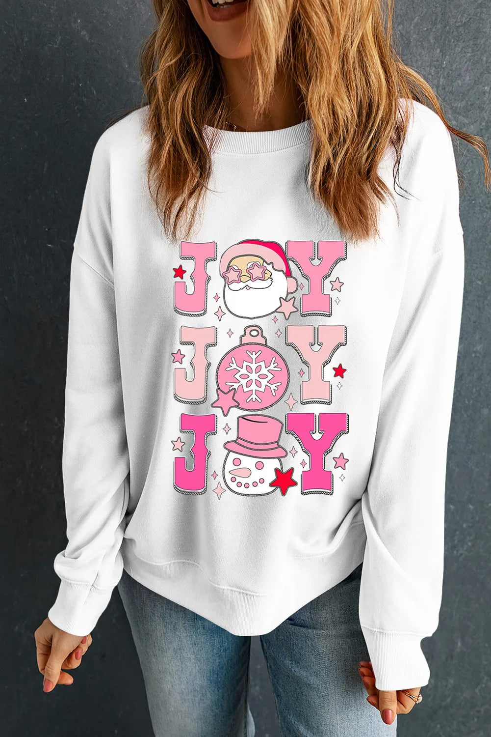 JOY Round Neck Long Sleeve Sweatshirt-TOPS / DRESSES-[Adult]-[Female]-White-S-2022 Online Blue Zone Planet