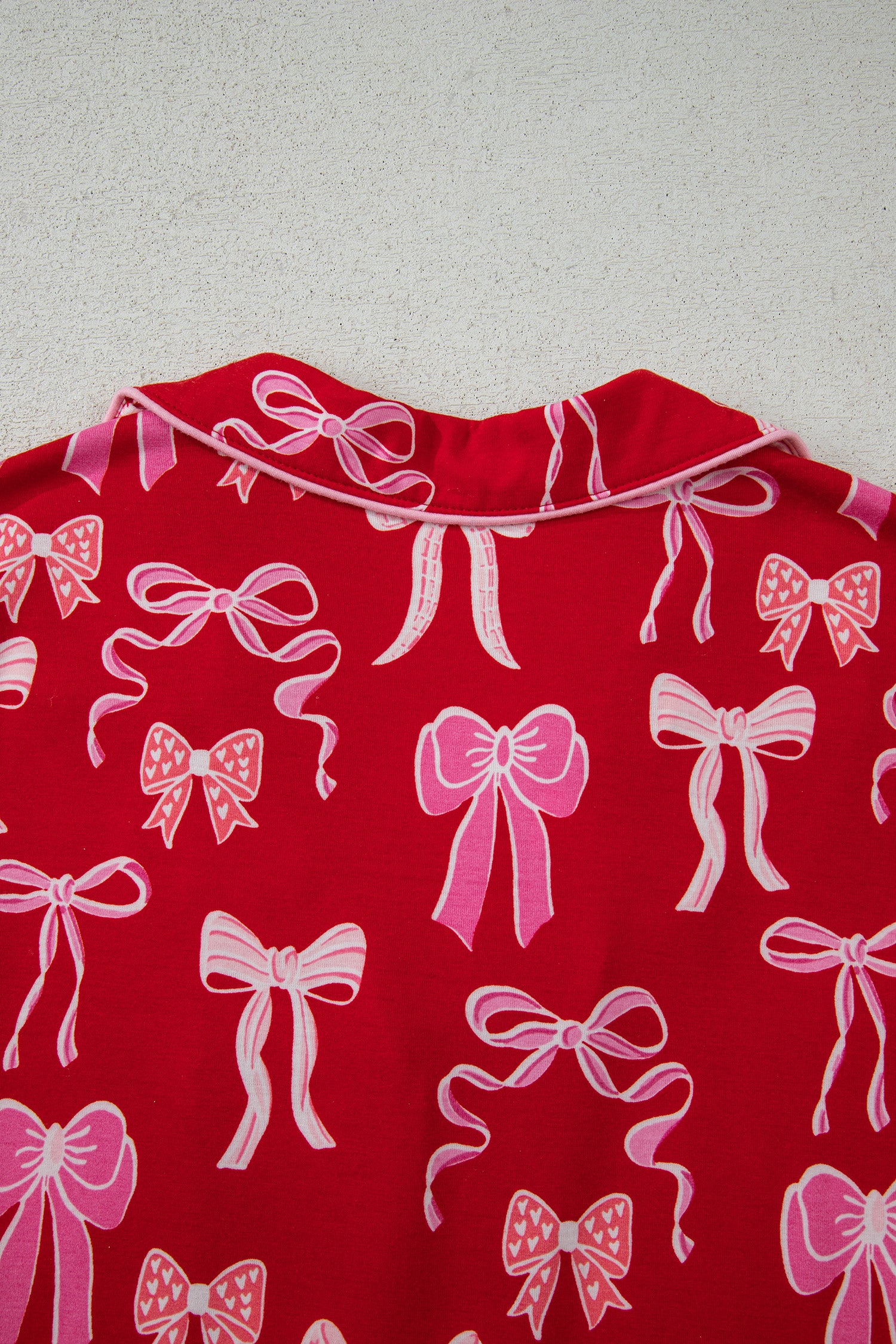 Red Sweet Bow Print Ruffled Short Sleeve Shirt Shorts 2pcs Pajama Set-Loungewear & Sleepwear/Sleepwear-[Adult]-[Female]-2022 Online Blue Zone Planet