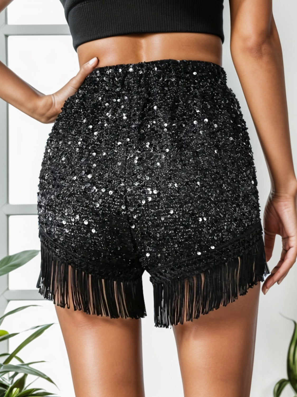 Fringe Sequin Mid-Rise Waist Shorts-TOPS / DRESSES-[Adult]-[Female]-2022 Online Blue Zone Planet