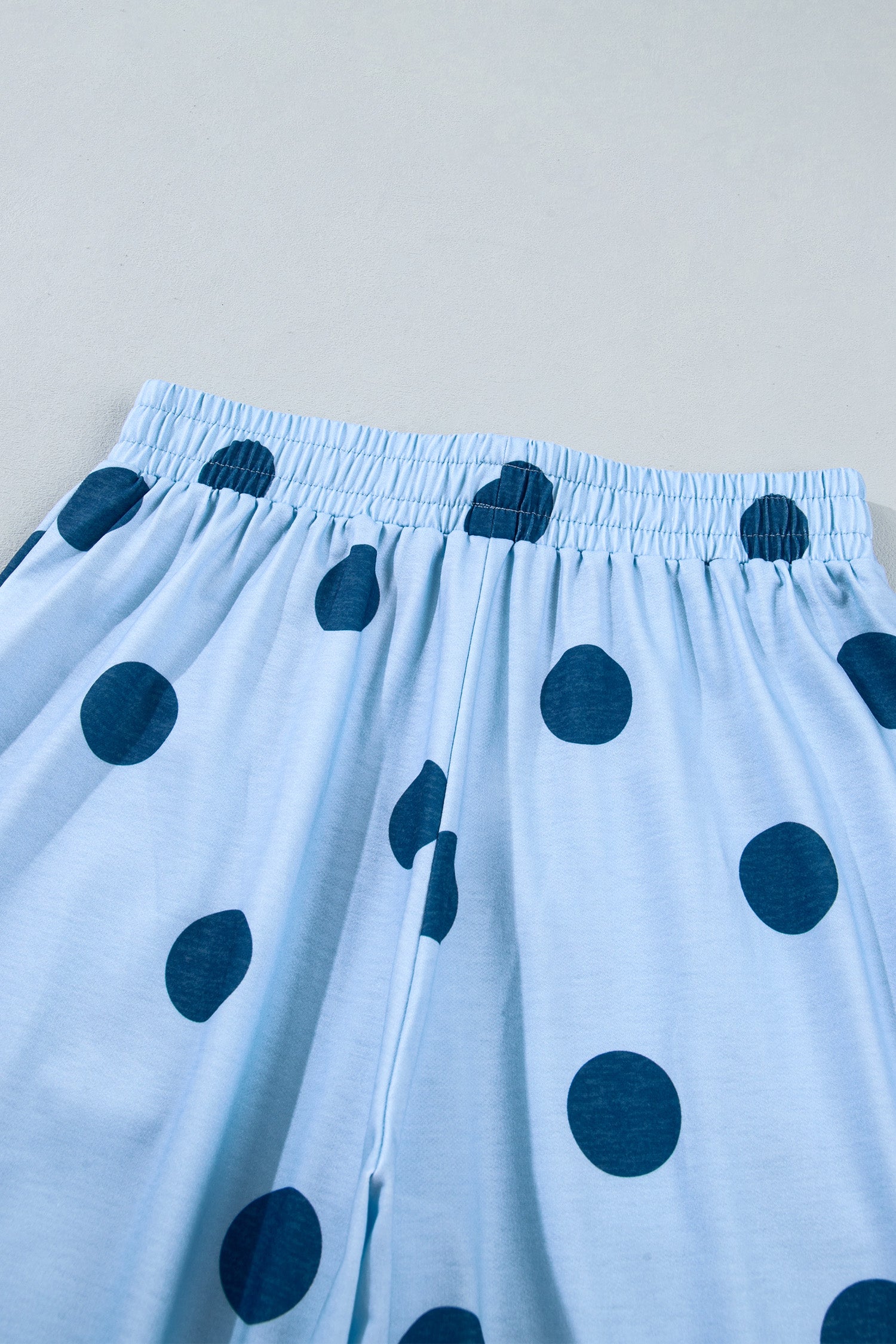Sky Blue Polka Dot Wide Leg Elastic Waist Casual Pants-Bottoms/Pants & Culotte-[Adult]-[Female]-2022 Online Blue Zone Planet