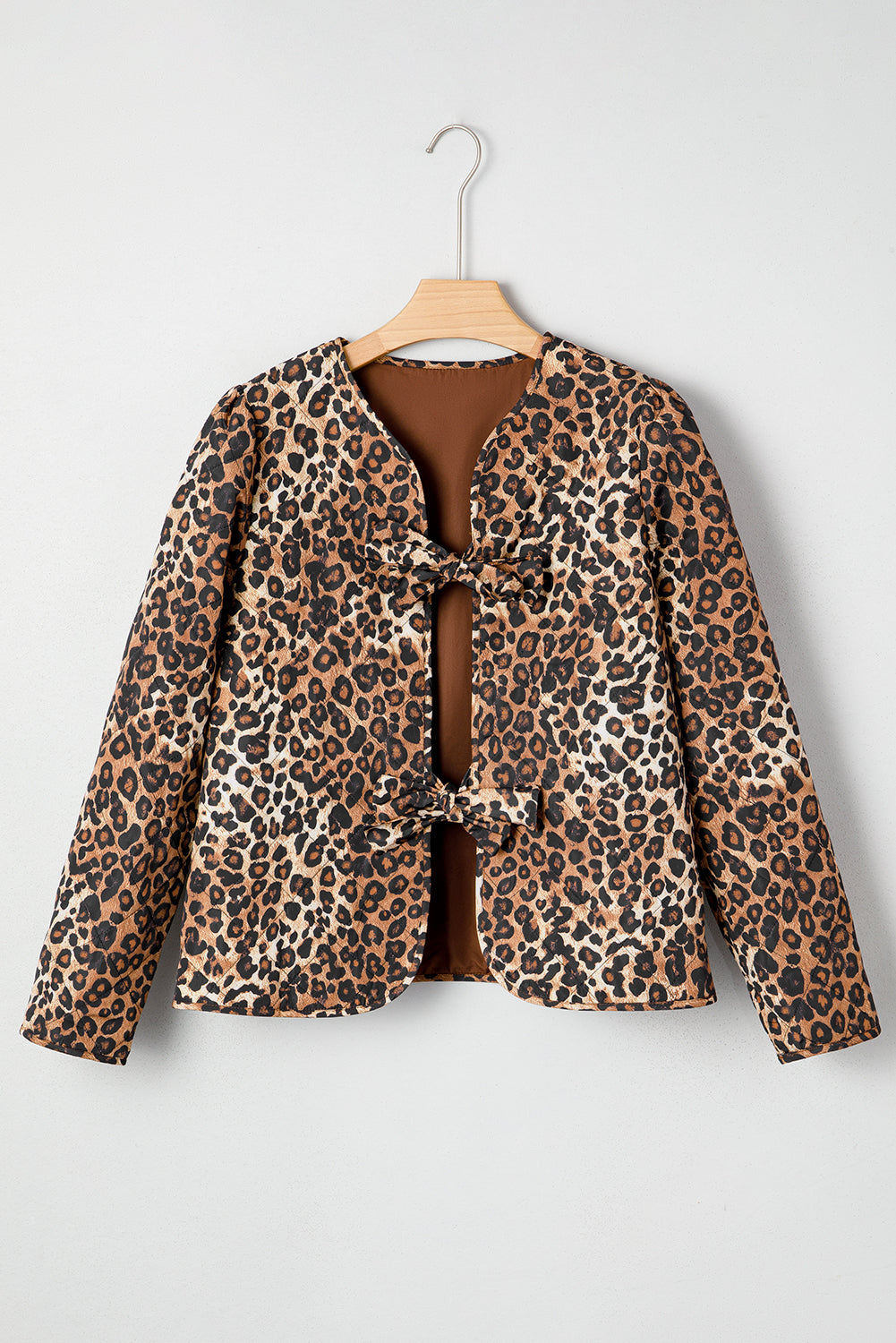 Khaki Leopard Quilted Tie Front Jacket-Outerwear/Jackets-[Adult]-[Female]-2022 Online Blue Zone Planet