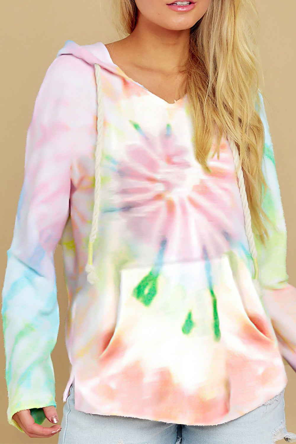 Drawstring Tie-Dye Long Sleeve Hoodie-HOODIES-[Adult]-[Female]-2022 Online Blue Zone Planet