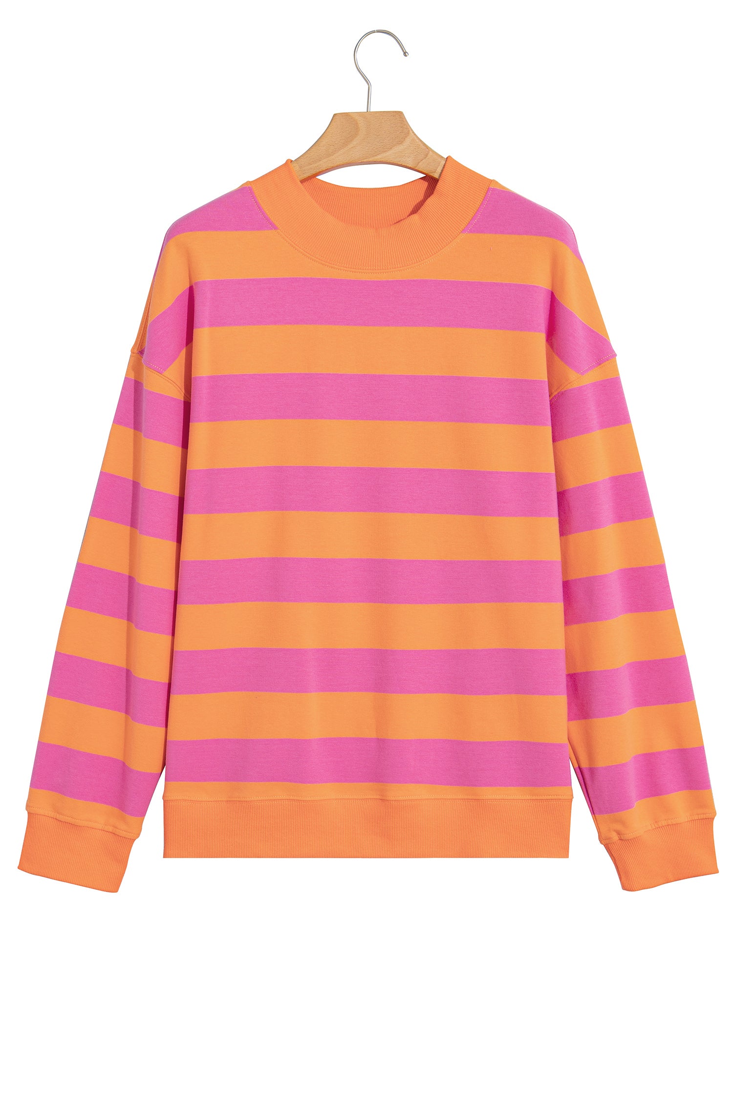 Rose Stripe Colorblock Mock Neck Relaxed Sweatshirt-Tops/Sweatshirts & Hoodies-[Adult]-[Female]-2022 Online Blue Zone Planet