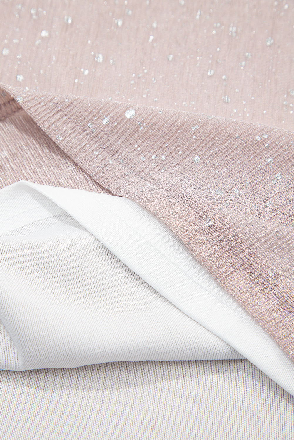 Light Pink V Neck Sequin Plisse Long Sleeve Blouse-Tops/Blouses & Shirts-[Adult]-[Female]-2022 Online Blue Zone Planet