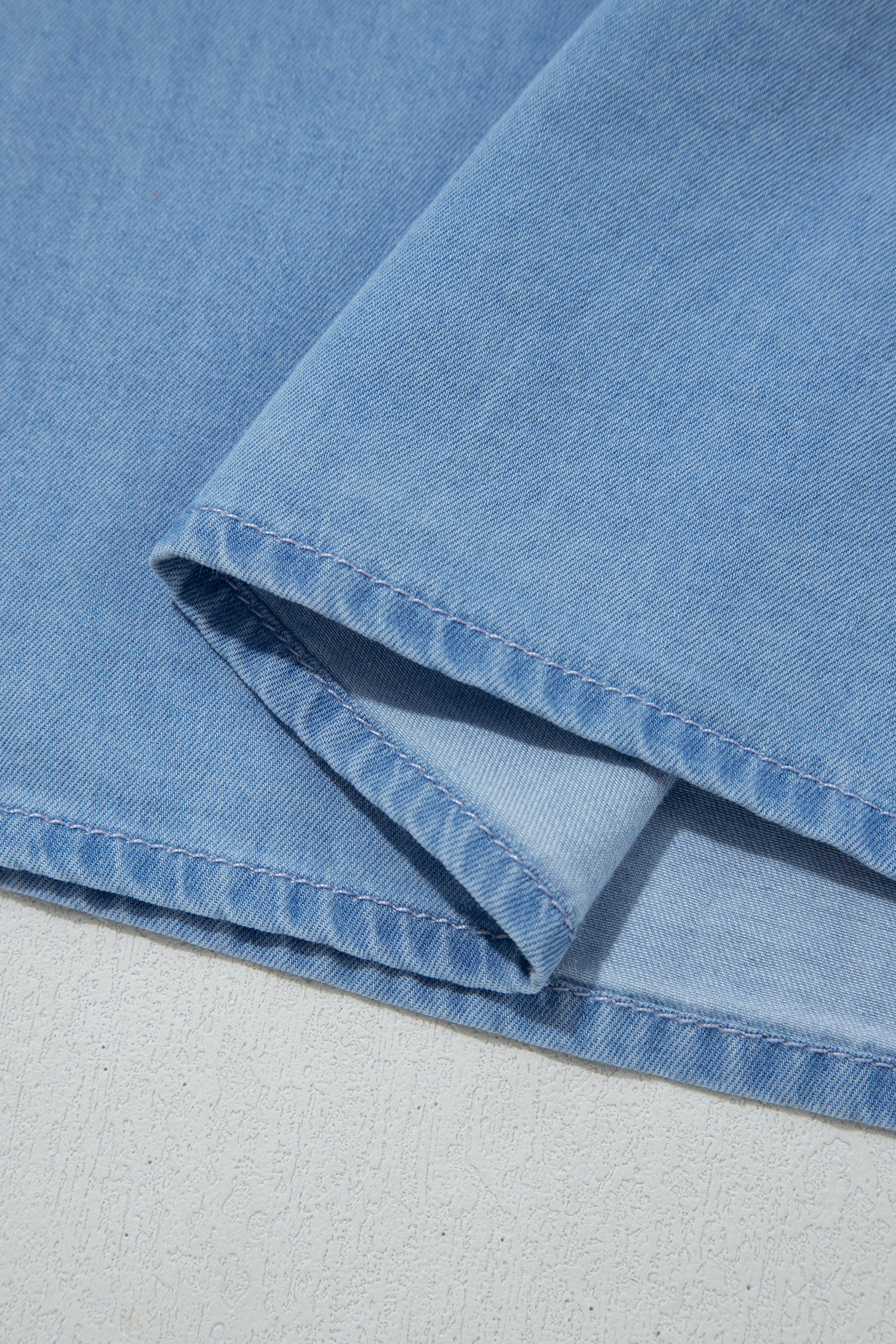 Beau Blue Western Ruffle V Neck Long Sleeve Chambray Blouse-Tops/Blouses & Shirts-[Adult]-[Female]-2022 Online Blue Zone Planet