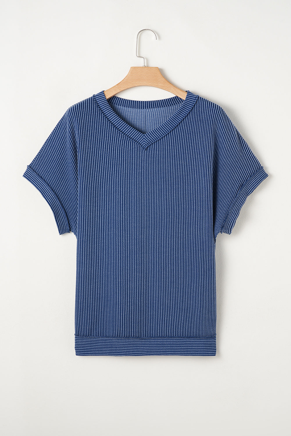 Blue Zone Planet | Sail Blue Ribbed V Neck Tee and Pants Plus Size Set-Plus Size/Plus Size Loungewear-[Adult]-[Female]-2022 Online Blue Zone Planet