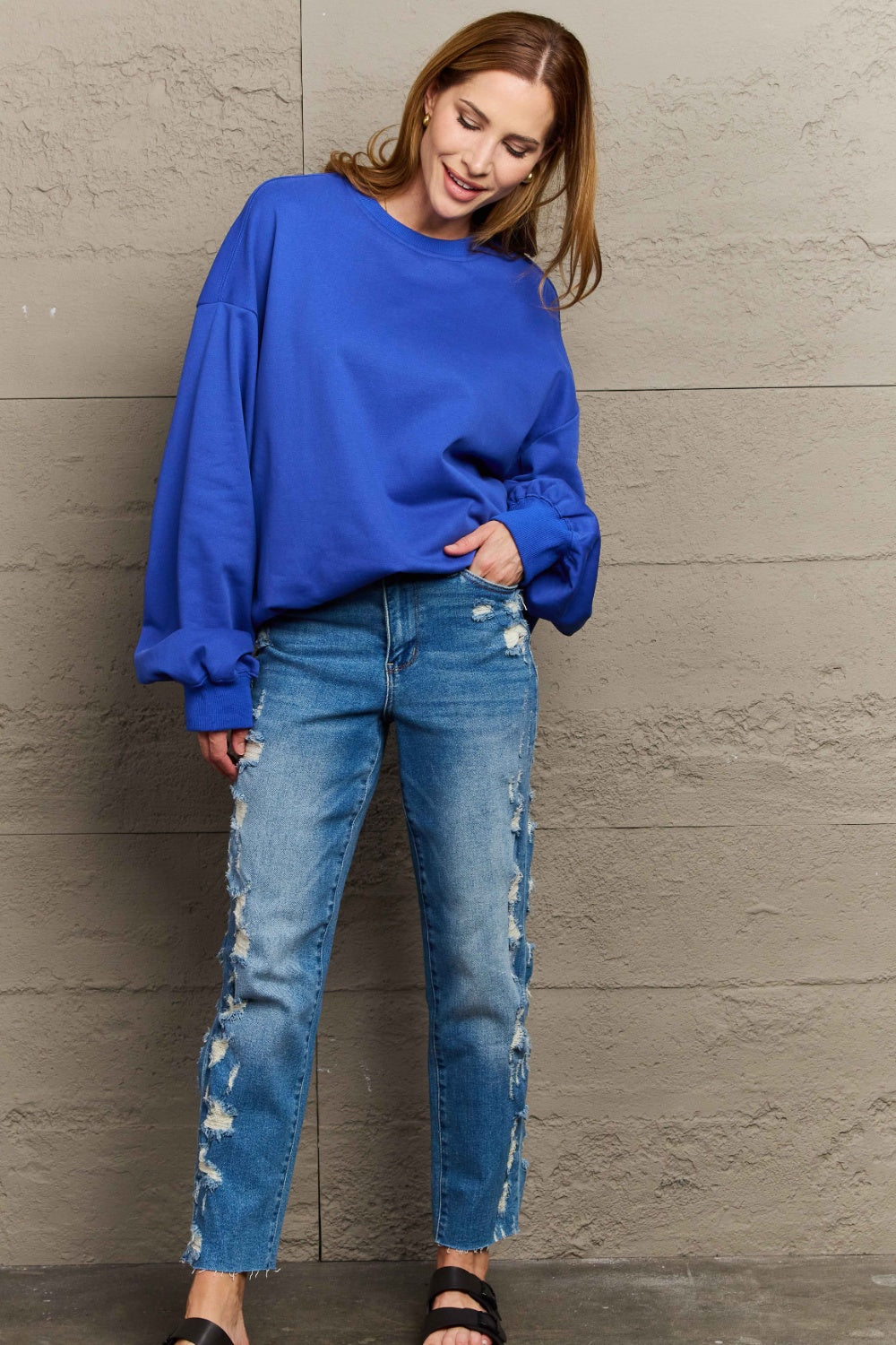 Full Size Round Neck Long Sleeve Sweatshirt-TOPS / DRESSES-[Adult]-[Female]-2022 Online Blue Zone Planet