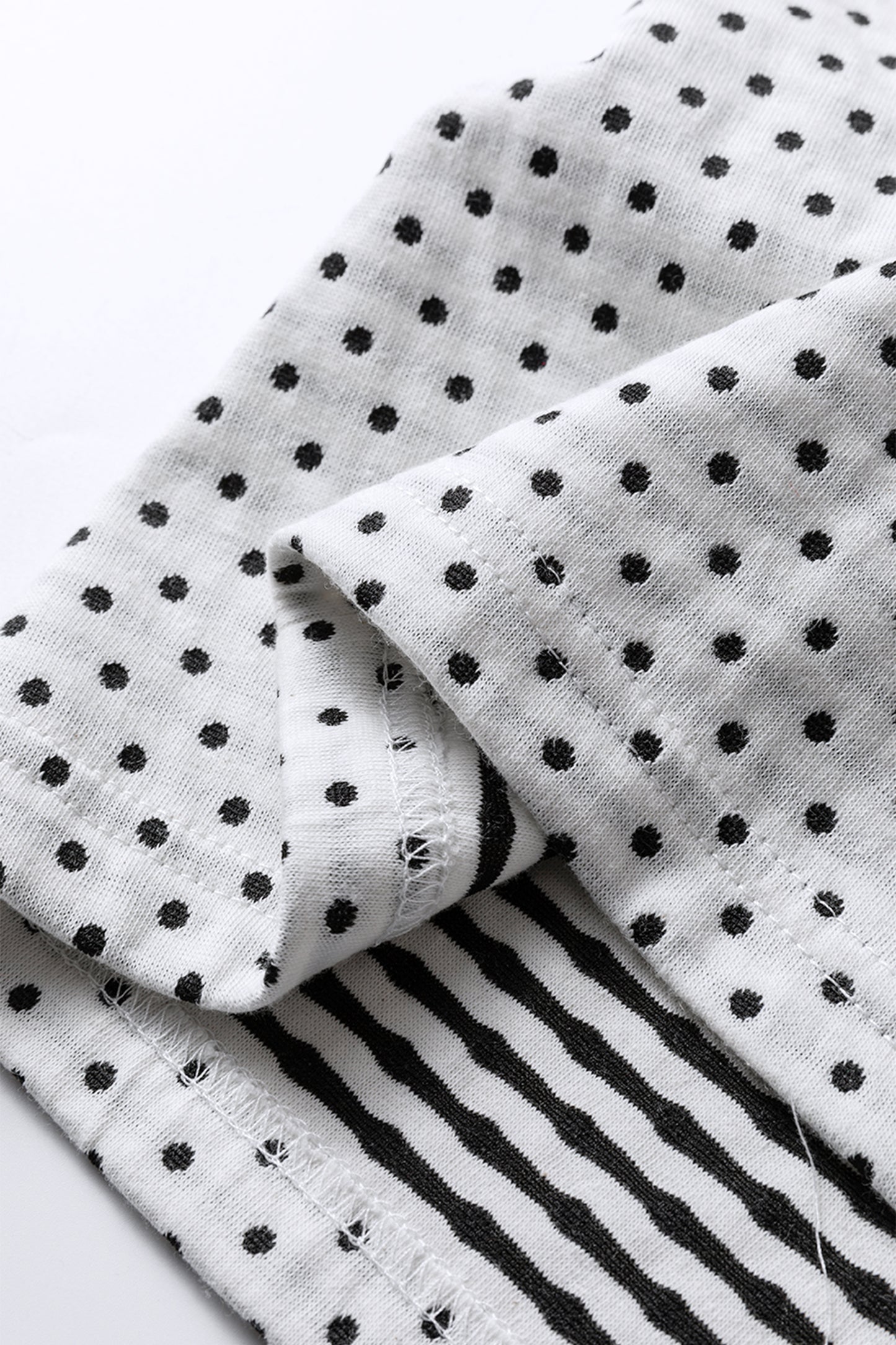 Beige Plus Size Dot Print Striped Patchwork Long Sleeve Henley Top-Plus Size/Plus Size Tops/Plus Size Blouses & Shirts-[Adult]-[Female]-2022 Online Blue Zone Planet