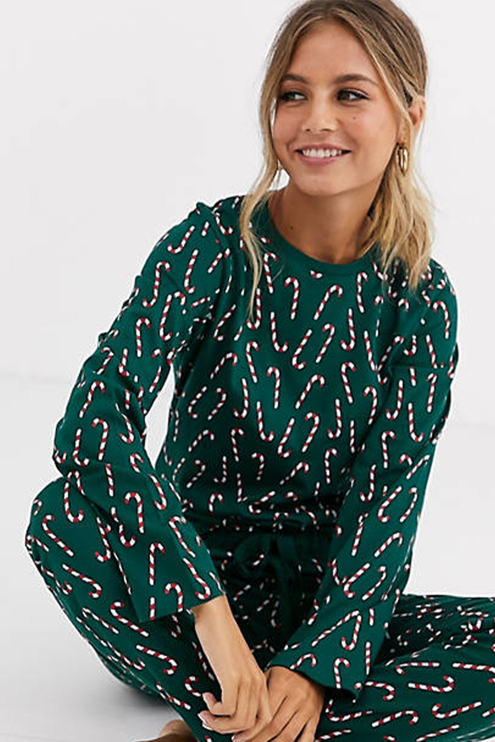 Green Christmas Candy Cane Printed Top and Pants Lounge Set-Loungewear & Sleepwear/Loungewear-[Adult]-[Female]-2022 Online Blue Zone Planet