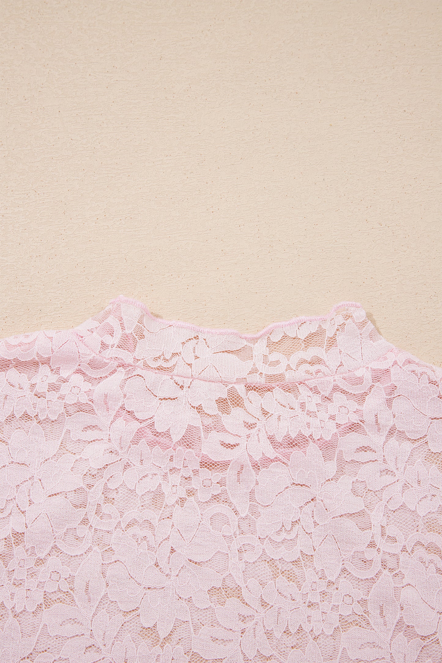 Light Pink Floral Lace Long Sleeve Stand Neck Pullover Top-Tops/Long Sleeve Tops-[Adult]-[Female]-2022 Online Blue Zone Planet