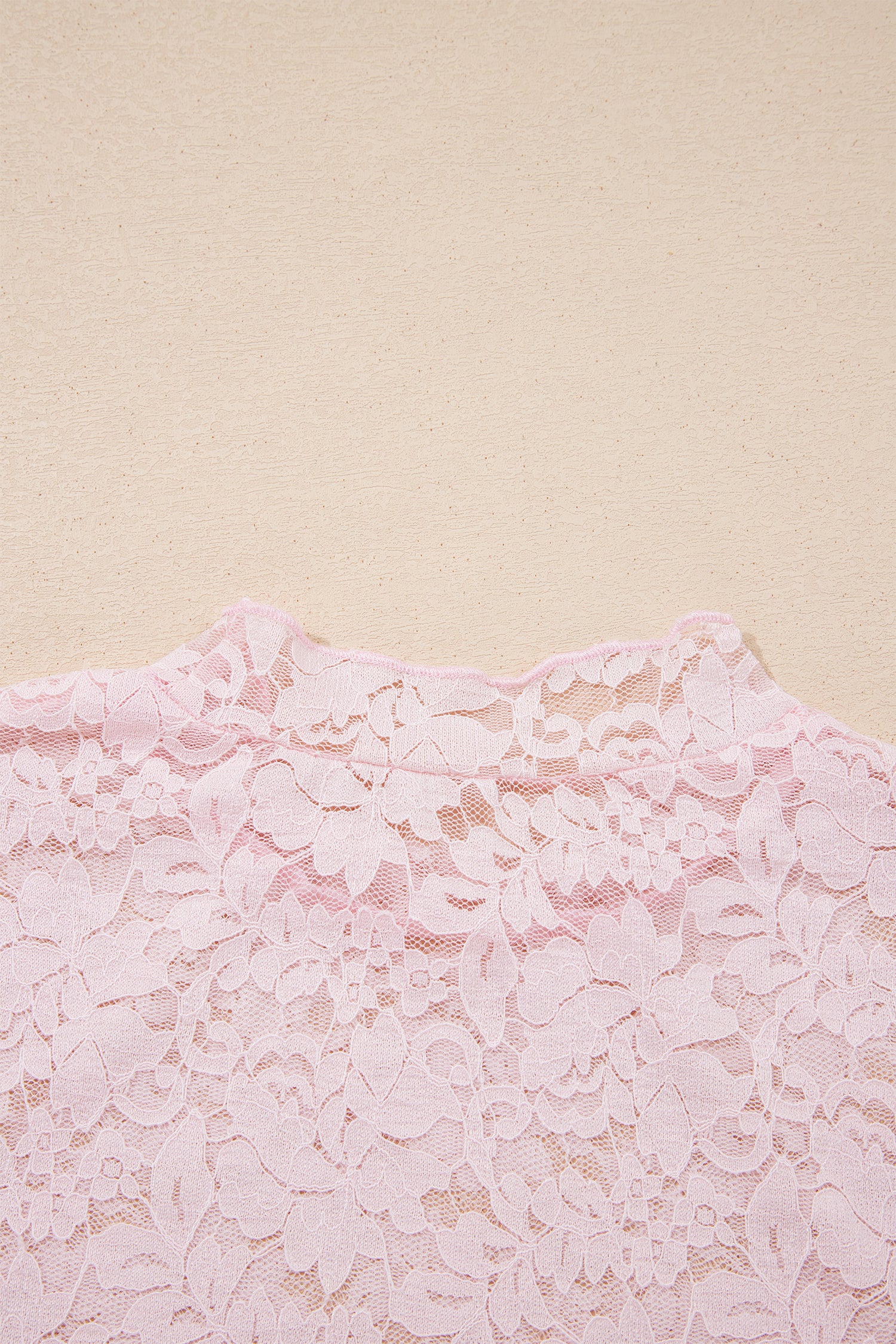 Light Pink Floral Lace Long Sleeve Stand Neck Pullover Top-Tops/Long Sleeve Tops-[Adult]-[Female]-2022 Online Blue Zone Planet
