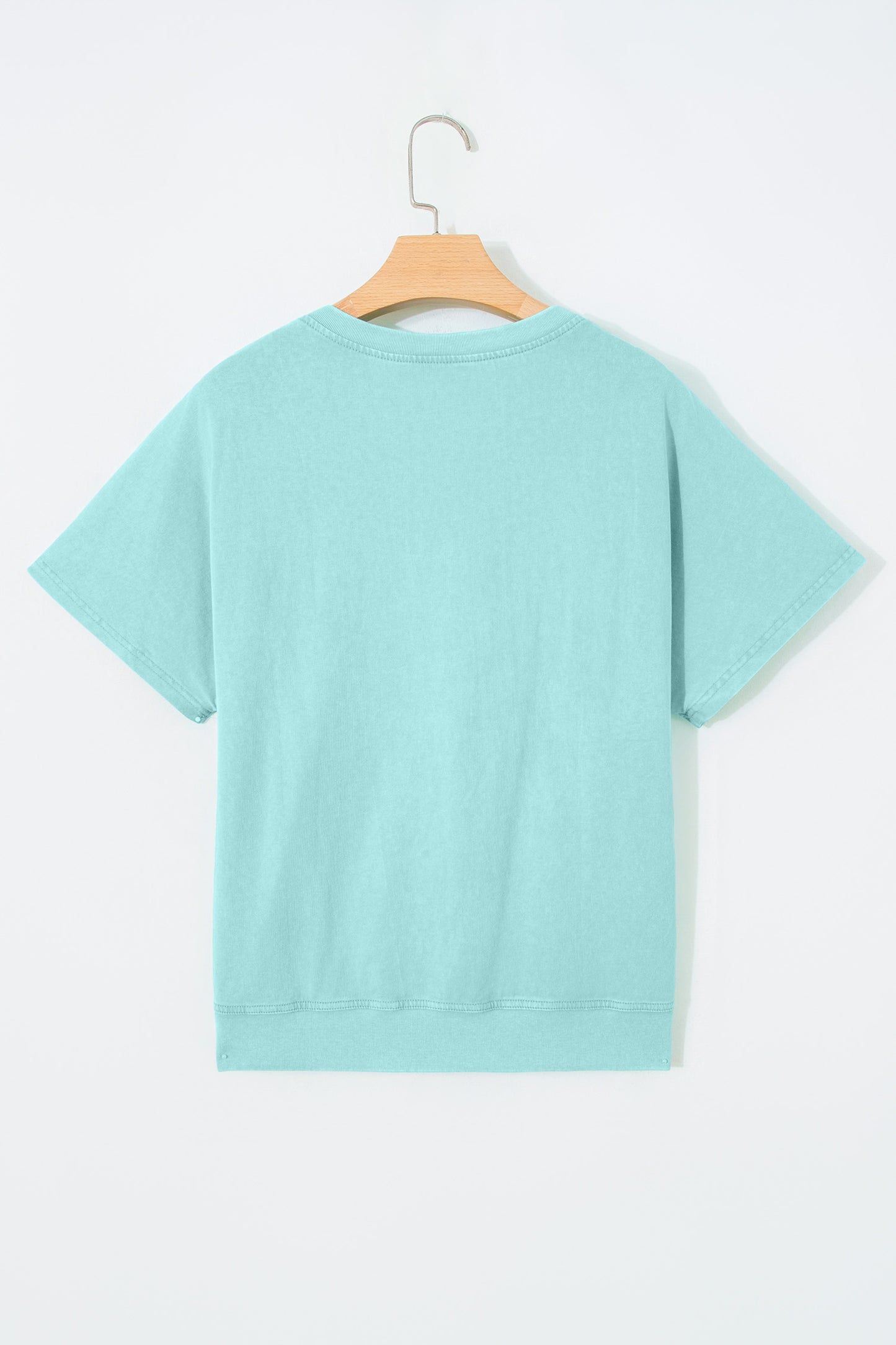 Mint Green Raw Cut Notched Neck Lace Patchwork Detail Mineral Wash Tee-Tops/Tops & Tees-[Adult]-[Female]-2022 Online Blue Zone Planet