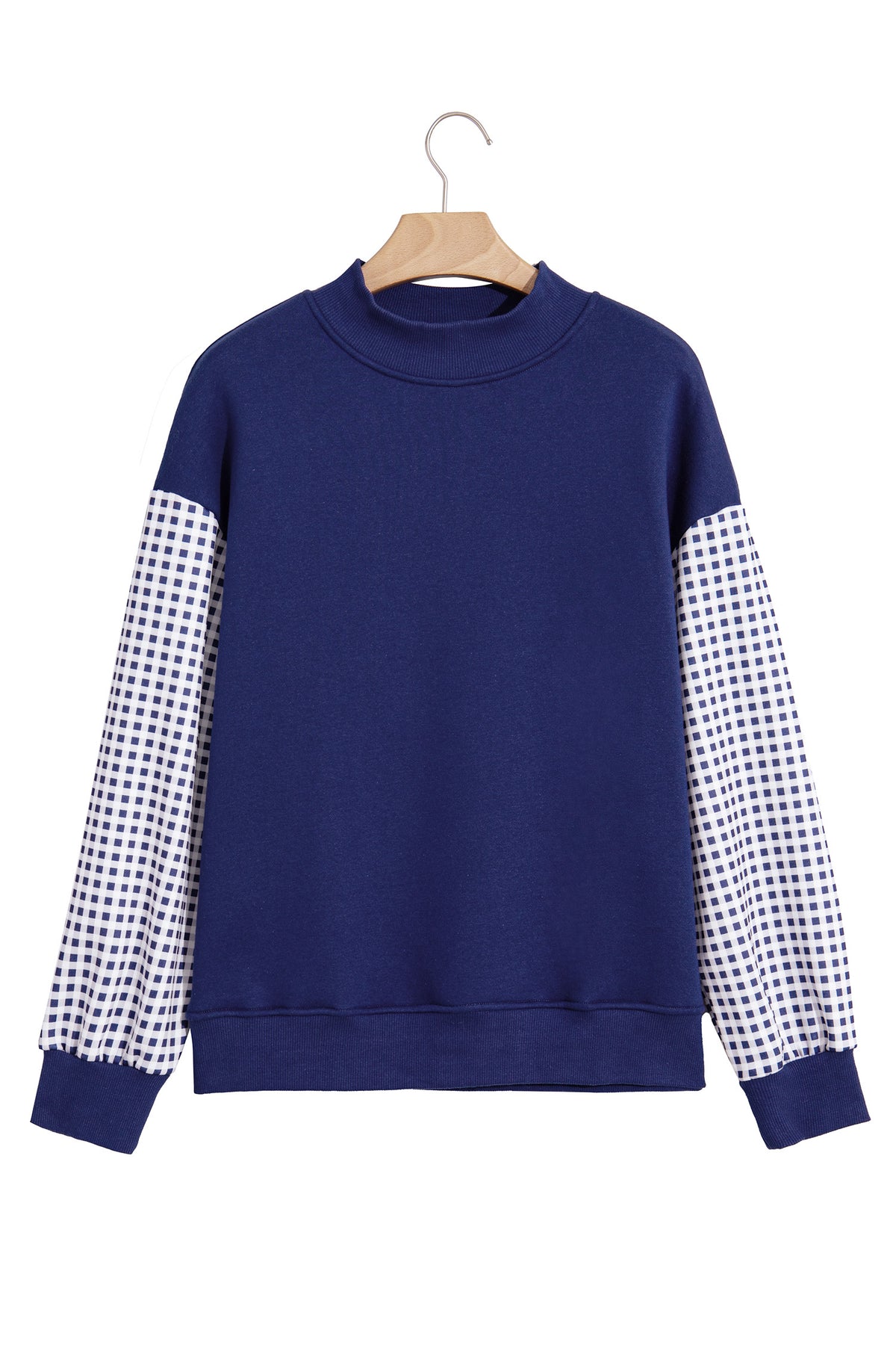 Coffee Plaid Sleeve Colorblock Loose Tunic Sweatshirt-Tops/Sweatshirts & Hoodies-[Adult]-[Female]-2022 Online Blue Zone Planet