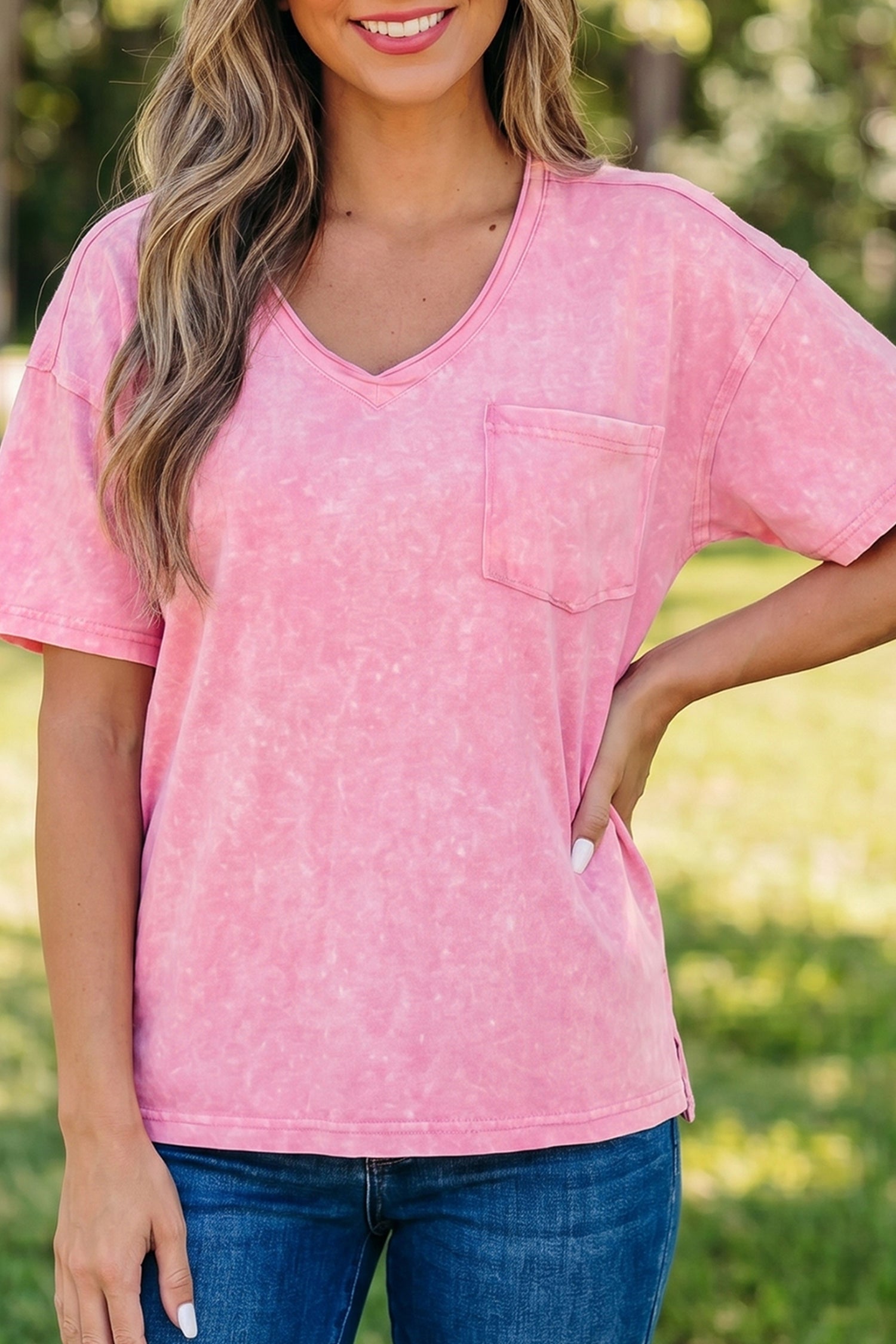 Sachet Pink Cotton Mineral Wash T Shirt-Tops/Tops & Tees-[Adult]-[Female]-2022 Online Blue Zone Planet